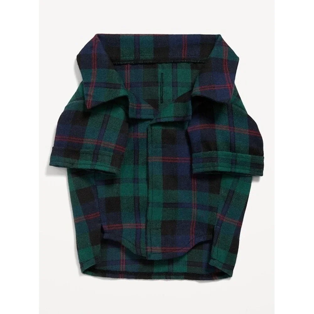 (CL) Old Navy Pet Flannel Shirt Green Navy Plaid Dog Cat Clothes XL NWT
